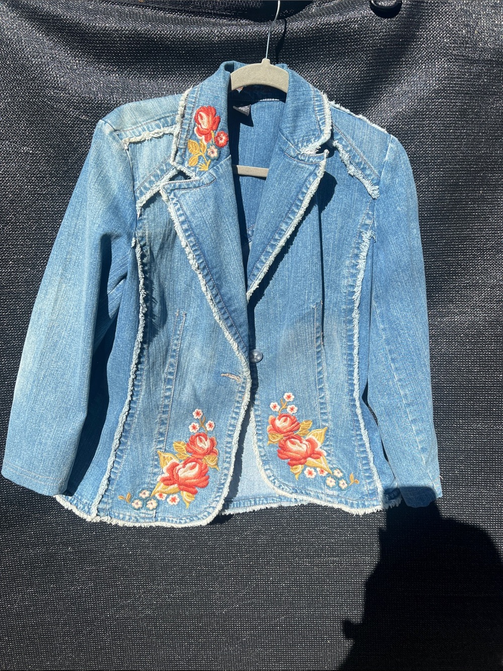 Vintage 90’s Light Blue Embroidered Denim Blazer Jacket - Womens Jean Jacket